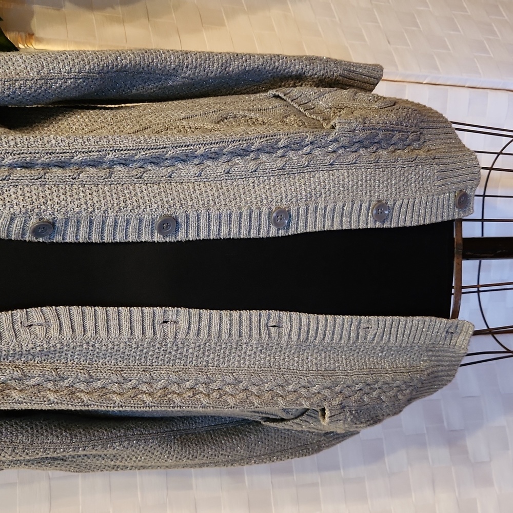Croft & Barrow Gray Sparkle Cable Knit Cardigan - Size XL - Picture 3 of 12